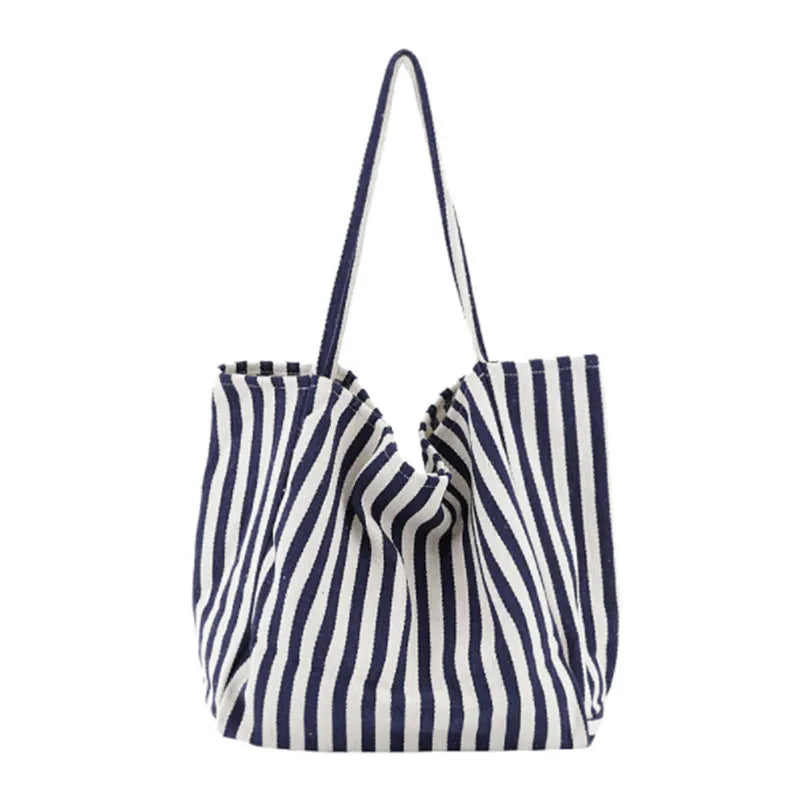 2023 Fashion Ladies Classic Striped Canvas Handbag Large Capacity Shoulder Bag For Female Simple Beach Casual Totes Shopping Bag