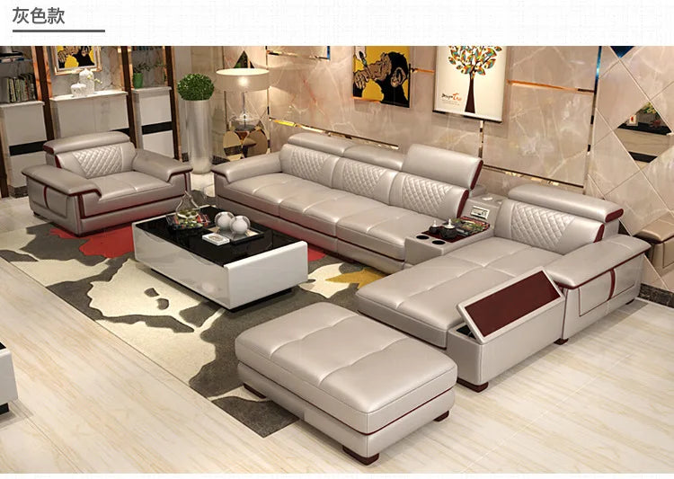 Living Room Sofa set furniture real genuine cow leather sofa recliner speaker bluetooth puff asiento muebles de sala canape cama