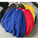 Woman Solid Color O-Neck Sweatshirt Casual Loose Fit Hoodie Harajuku Aesthetic Streetwear Velvet Pullover White Tops Korean Pop
