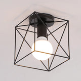 Vintage Ceiling Light Flush Mount Black Iron Lampshade Industrial E27 Pendant Light Grid Cage Bedroom Kitchen Living Room Coffee