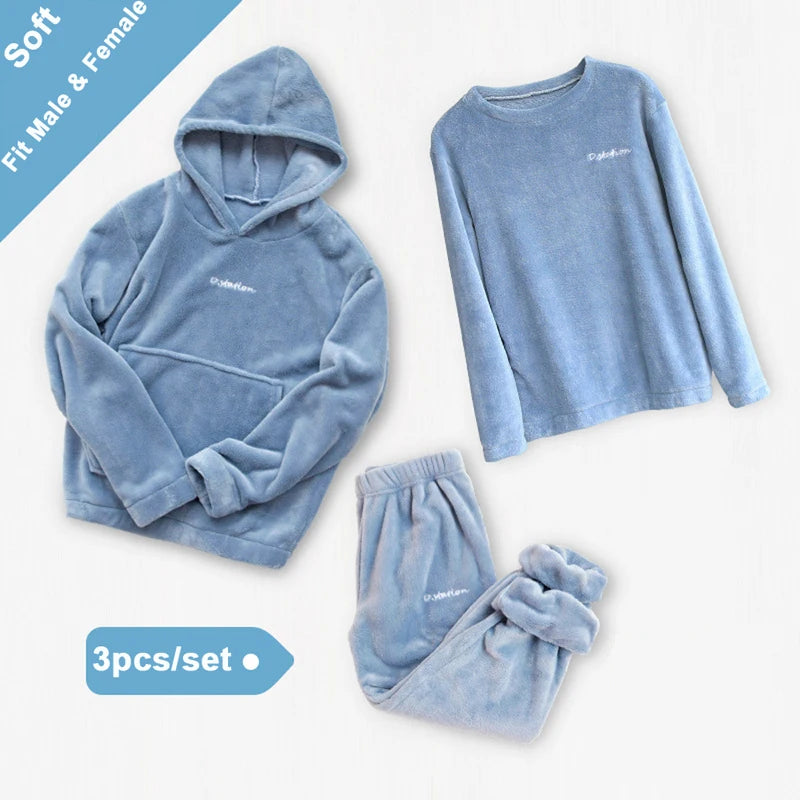 Women Winter Flannel Pajama Set Fleece Pajamas Sleepwear Homewear Thick Warm Velvet Female Suit Fall Sweatshirt Ladies Pyjama