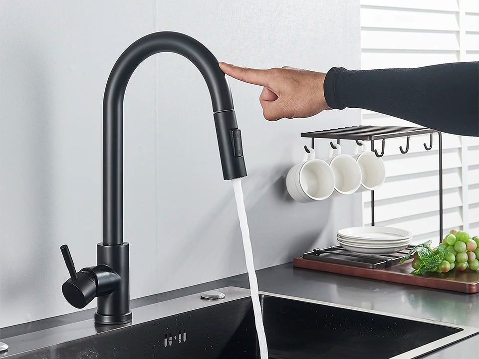 Smart Sensor Touch Kitchen Sink Faucet Brushed Nickel Poll Out Spout Black/Gold Sensor Faucets 360 Rotation Crane Two Functions