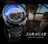 Jaragar 3 Dial Men's Automatic Watch Stainless Steel Mechanical Men's watches Date Week Display Luminous Wristwatch Blue Glass