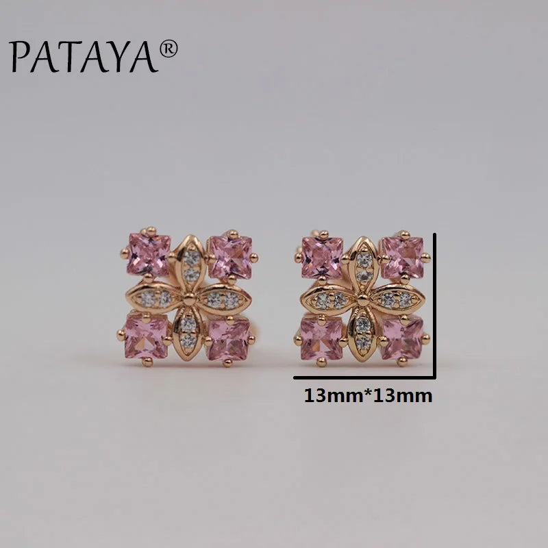 PATAYA New Arrivals Women Square Luxury 585 Rose Gold Color Blue Natural Zircon  Earrings Wedding Jewelry Bridal Party Earrings