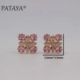 PATAYA New Arrivals Women Square Luxury 585 Rose Gold Color Blue Natural Zircon  Earrings Wedding Jewelry Bridal Party Earrings