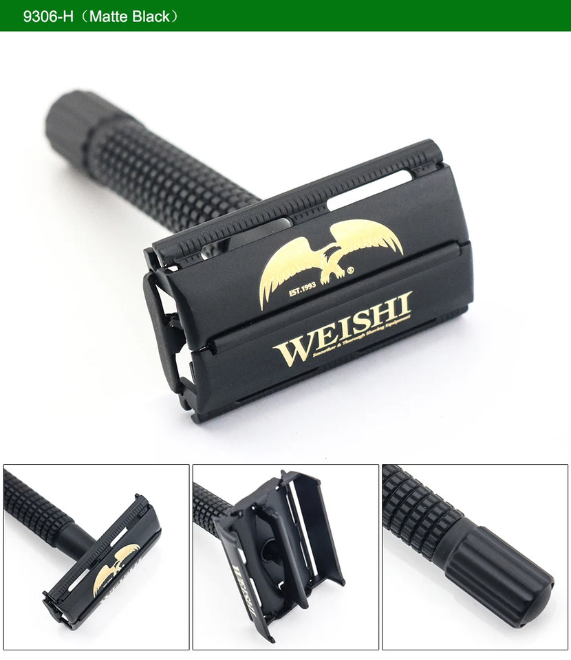 Butterfly Safety Razor WEISHI Brass material Gun color 9306-C or  Black Travel pouch Stainless steel mirror Top quality NEW