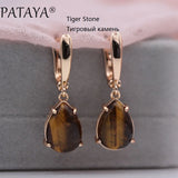 PATAYA New Arrivals Onyx Stripe Water Drop Natural Stone Dangle Long Earrings 585 Rose Gold Color Women Wedding Jewelry Gift