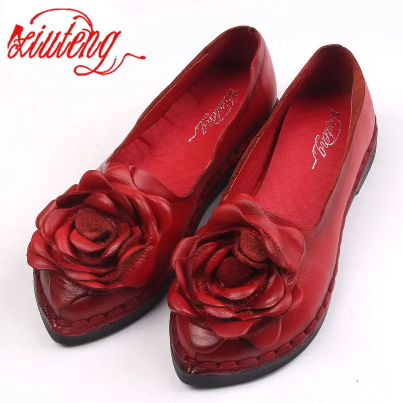 Xiuteng 2022 Shoe For Women Handmade Shoes Genuine Leather Soft Safe Flats Autumn Driving Shoes Pointed Toe Women Flats 5 Color