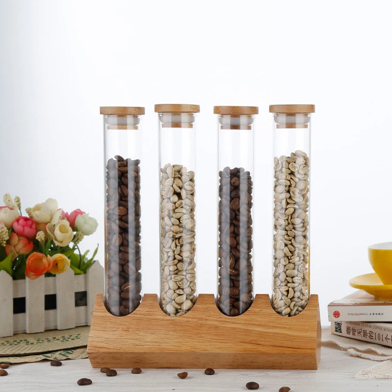 Coffee Beans Display Creative Wooden Flower Tea Rack Stand Cereals canister Glass Test Tube sealed Storage Decorative Ornaments