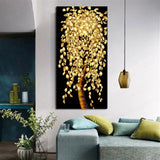 Abstract Golden Leaves and Flower Tree Oil Painting on Canvas Posters and Prints Wall Art Pictures for Living Room Cuadros Decor
