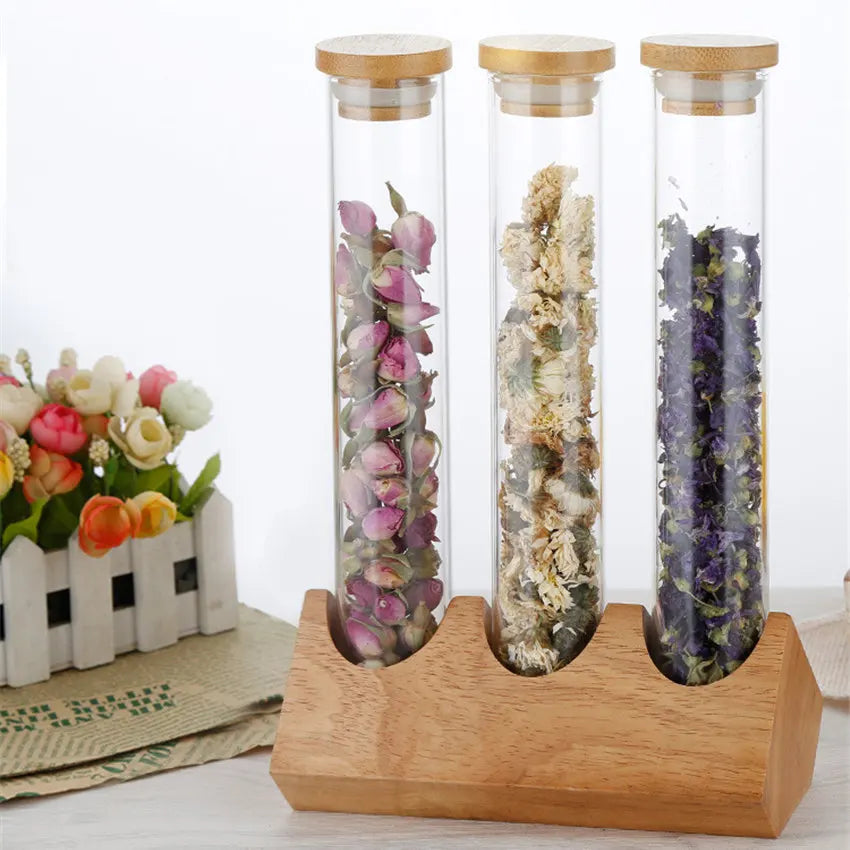Coffee Beans Display Creative Wooden Flower Tea Rack Stand Cereals canister Glass Test Tube sealed Storage Decorative Ornaments