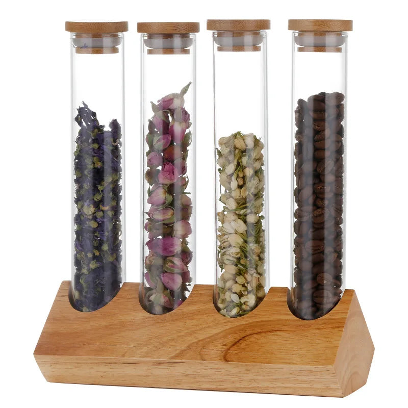 Coffee Beans Display Creative Wooden Flower Tea Rack Stand Cereals canister Glass Test Tube sealed Storage Decorative Ornaments