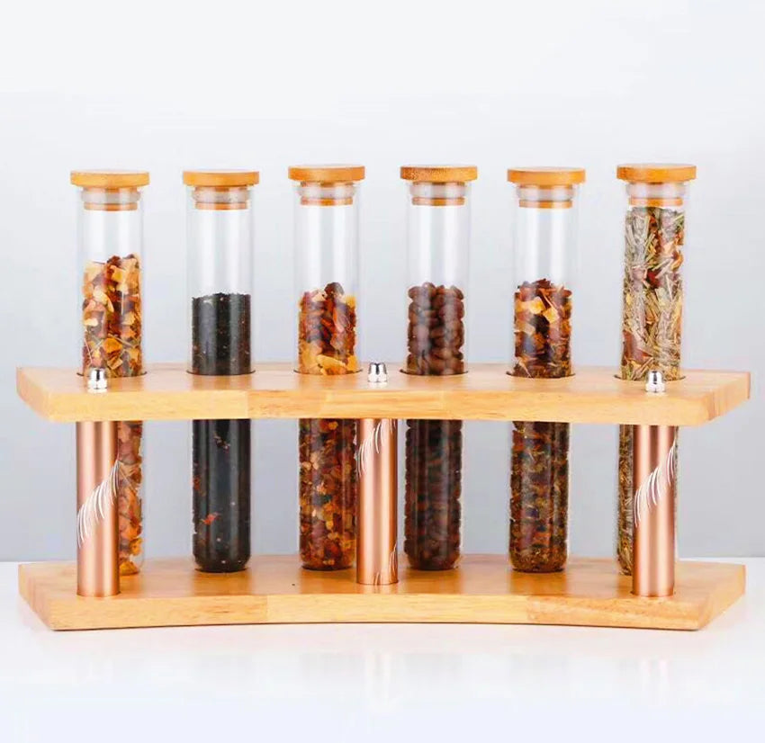 Coffee Beans Display Creative Wooden Flower Tea Rack Stand Cereals canister Glass Test Tube sealed Storage Decorative Ornaments