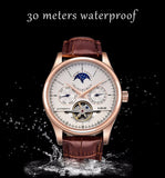 LIGE Brand Classic Mens Retro Watches Automatic Mechanical Watch Tourbillon Clock Genuine Leather Waterproof Military Wristwatch