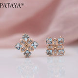 PATAYA New Arrivals Women Square Luxury 585 Rose Gold Color Blue Natural Zircon  Earrings Wedding Jewelry Bridal Party Earrings