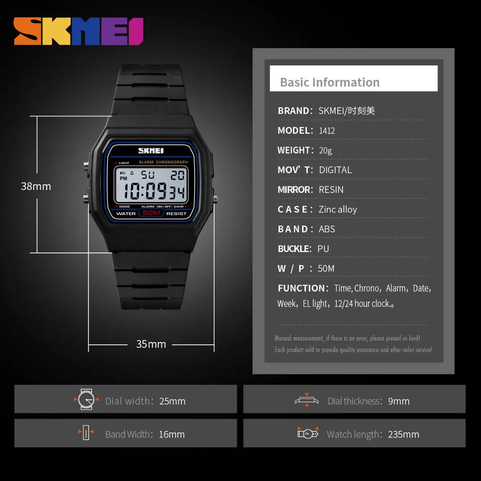SKMEI Fashion Sports Couple Watches Women Digital Watch Waterproof Display Date Week Female Wristwatch Relogio Feminino 1412