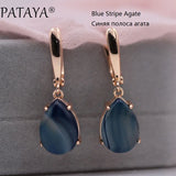 PATAYA New Arrivals Onyx Stripe Water Drop Natural Stone Dangle Long Earrings 585 Rose Gold Color Women Wedding Jewelry Gift