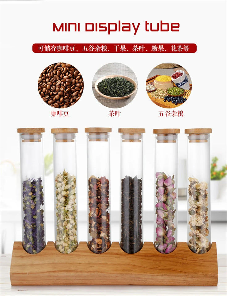 Coffee Beans Display Creative Wooden Flower Tea Rack Stand Cereals canister Glass Test Tube sealed Storage Decorative Ornaments