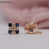 PATAYA New Arrivals Women Square Luxury 585 Rose Gold Color Blue Natural Zircon  Earrings Wedding Jewelry Bridal Party Earrings