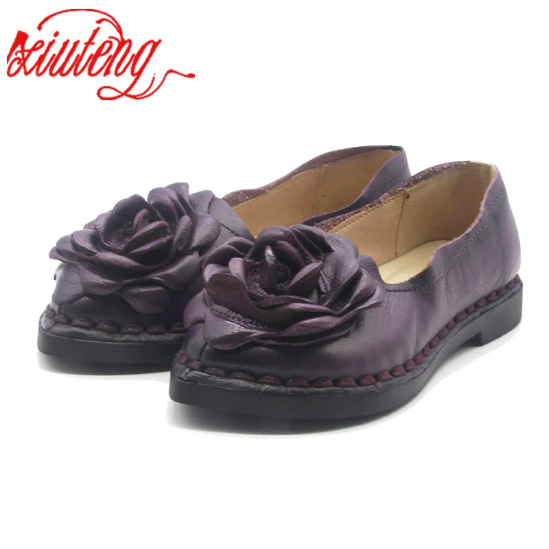 Xiuteng 2022 Shoe For Women Handmade Shoes Genuine Leather Soft Safe Flats Autumn Driving Shoes Pointed Toe Women Flats 5 Color