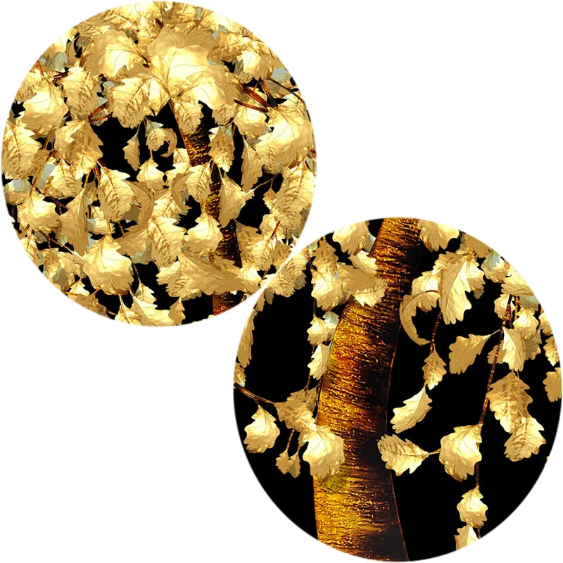 Abstract Golden Leaves and Flower Tree Oil Painting on Canvas Posters and Prints Wall Art Pictures for Living Room Cuadros Decor