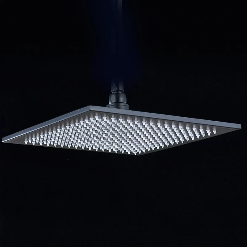 Rainfall Shower Head LED Light 12/16" Large Brass Rainfall Shower Faucet Head Square Shape/Color Changed