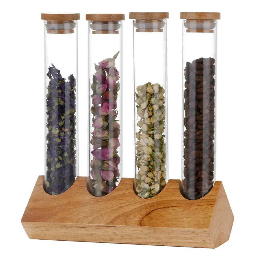 Coffee Beans Display Creative Wooden Flower Tea Rack Stand Cereals canister Glass Test Tube sealed Storage Decorative Ornaments