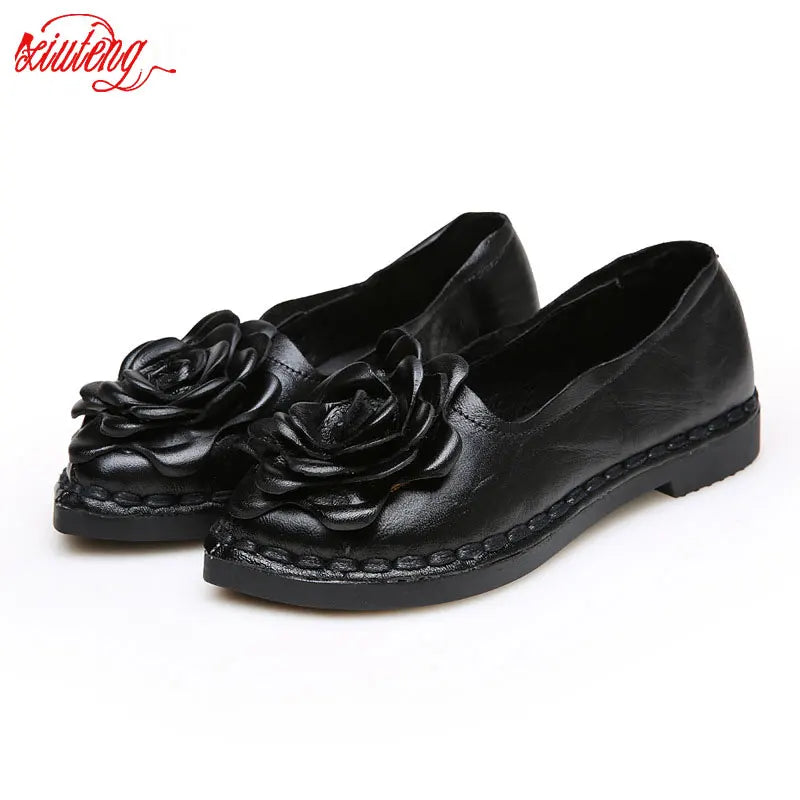 Xiuteng 2022 Shoe For Women Handmade Shoes Genuine Leather Soft Safe Flats Autumn Driving Shoes Pointed Toe Women Flats 5 Color