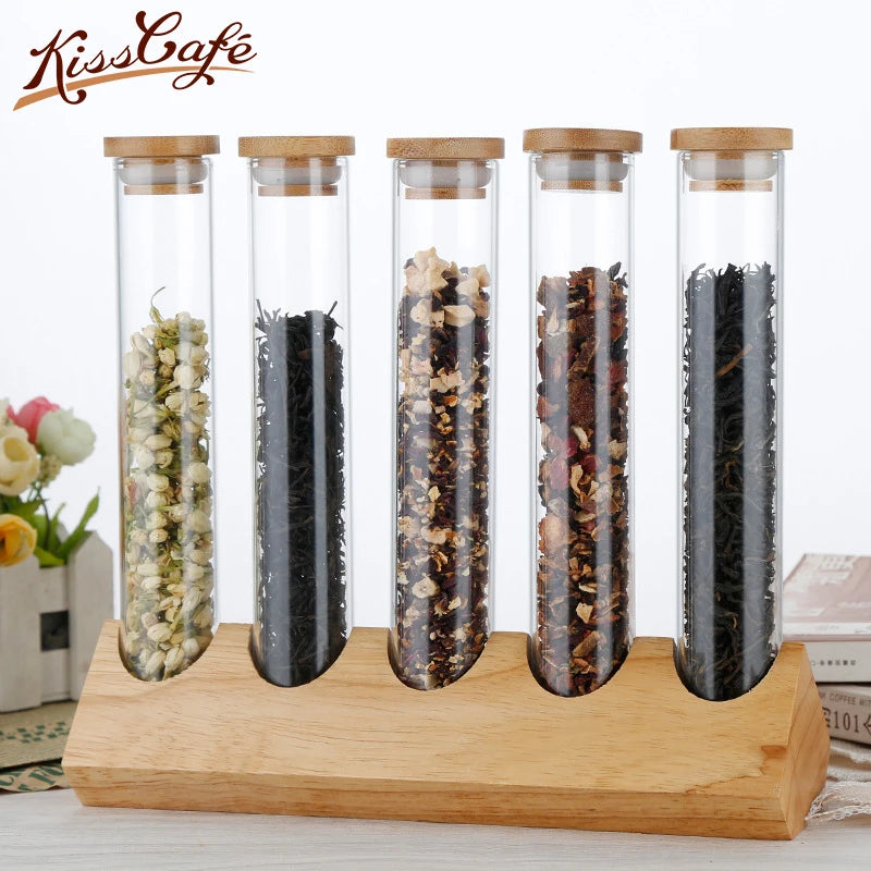 Coffee Beans Display Creative Wooden Flower Tea Rack Stand Cereals canister Glass Test Tube sealed Storage Decorative Ornaments