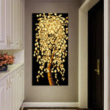 Abstract Golden Leaves and Flower Tree Oil Painting on Canvas Posters and Prints Wall Art Pictures for Living Room Cuadros Decor