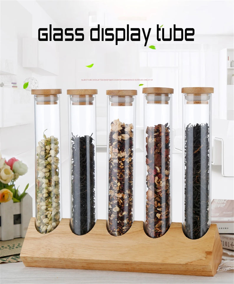 Coffee Beans Display Creative Wooden Flower Tea Rack Stand Cereals canister Glass Test Tube sealed Storage Decorative Ornaments
