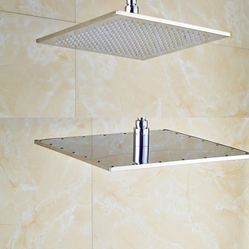 Rainfall Shower Head LED Light 12/16" Large Brass Rainfall Shower Faucet Head Square Shape/Color Changed