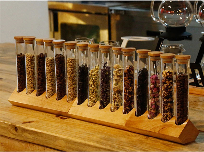Coffee Beans Display Creative Wooden Flower Tea Rack Stand Cereals canister Glass Test Tube sealed Storage Decorative Ornaments