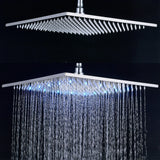 Rainfall Shower Head LED Light 12/16" Large Brass Rainfall Shower Faucet Head Square Shape/Color Changed