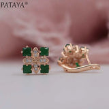 PATAYA New Arrivals Women Square Luxury 585 Rose Gold Color Blue Natural Zircon  Earrings Wedding Jewelry Bridal Party Earrings