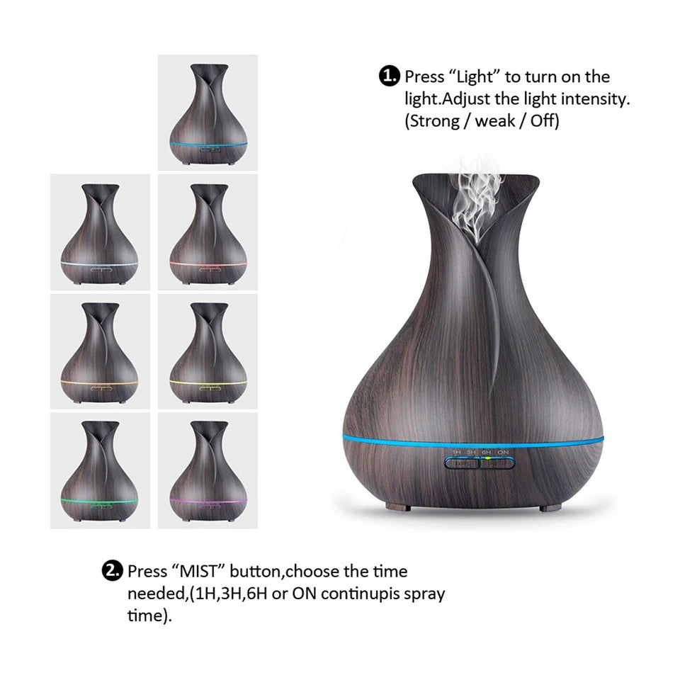 High Quality 500ml Air Humidifier Aroma Essential Oils Diffuser Perfume Wood Grain Aromatherapy Remote Control for Home Bedroom