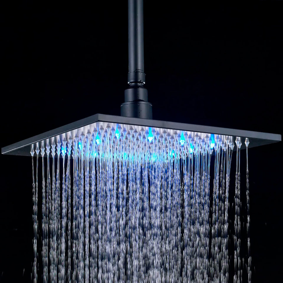 Rainfall Shower Head LED Light 12/16" Large Brass Rainfall Shower Faucet Head Square Shape/Color Changed