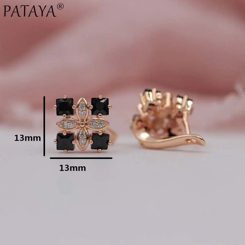 PATAYA New Arrivals Women Square Luxury 585 Rose Gold Color Blue Natural Zircon  Earrings Wedding Jewelry Bridal Party Earrings