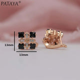 PATAYA New Arrivals Women Square Luxury 585 Rose Gold Color Blue Natural Zircon  Earrings Wedding Jewelry Bridal Party Earrings