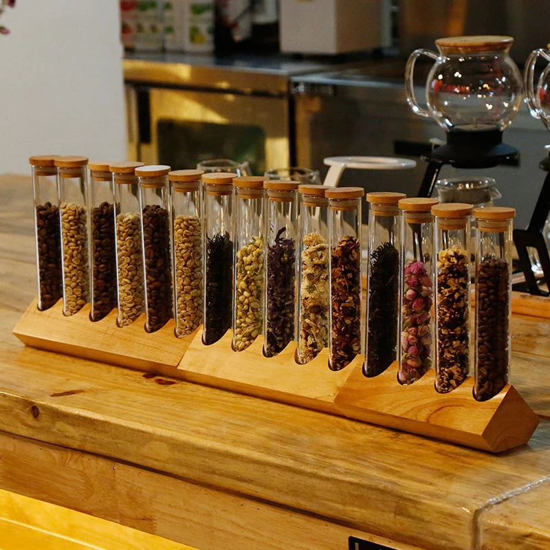 Coffee Beans Display Creative Wooden Flower Tea Rack Stand Cereals canister Glass Test Tube sealed Storage Decorative Ornaments