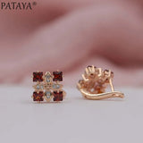 PATAYA New Arrivals Women Square Luxury 585 Rose Gold Color Blue Natural Zircon  Earrings Wedding Jewelry Bridal Party Earrings