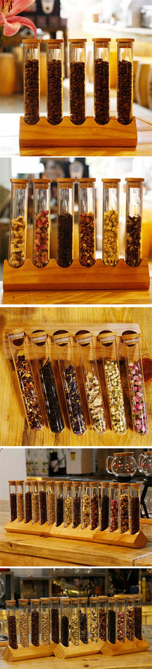 Coffee Beans Display Creative Wooden Flower Tea Rack Stand Cereals canister Glass Test Tube sealed Storage Decorative Ornaments