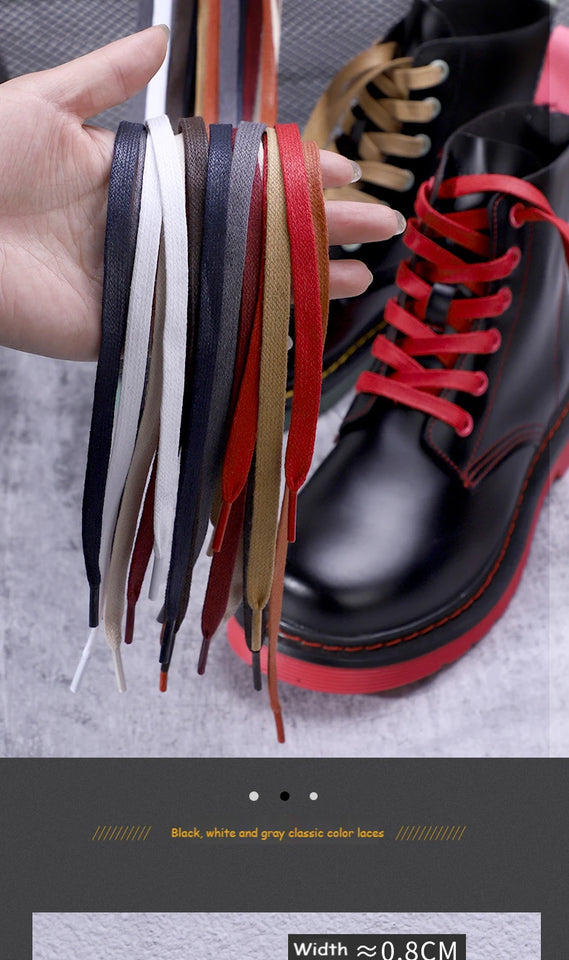 1Pair Waxed Cotton Shoelaces 8mm Width Flats Waterproof Shoe laces Unisex Boots Casual Sneakers Shoelace Leather Laces Shoes