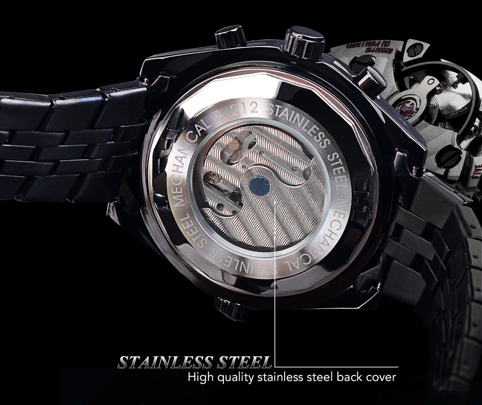 Jaragar 3 Dial Men's Automatic Watch Stainless Steel Mechanical Men's watches Date Week Display Luminous Wristwatch Blue Glass