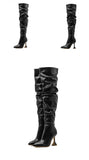Eilyken White Pleated Leather Over The Knee Boots Fashion Runway Strange High Heels Sexy Zip Design Womans Shoes