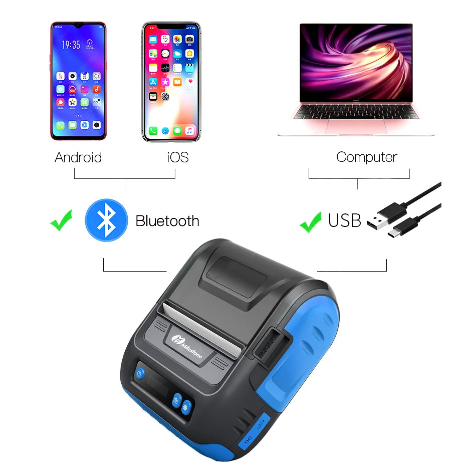 MHT-P29L Milestone Bluetooth 80mm Usb Thermal Receipt Printer Mini Tag Barcode Sticker Printer Receipt Printing Machine