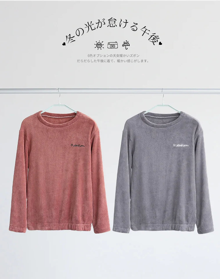 Women Winter Flannel Pajama Set Fleece Pajamas Sleepwear Homewear Thick Warm Velvet Female Suit Fall Sweatshirt Ladies Pyjama