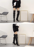 Eilyken White Pleated Leather Over The Knee Boots Fashion Runway Strange High Heels Sexy Zip Design Womans Shoes