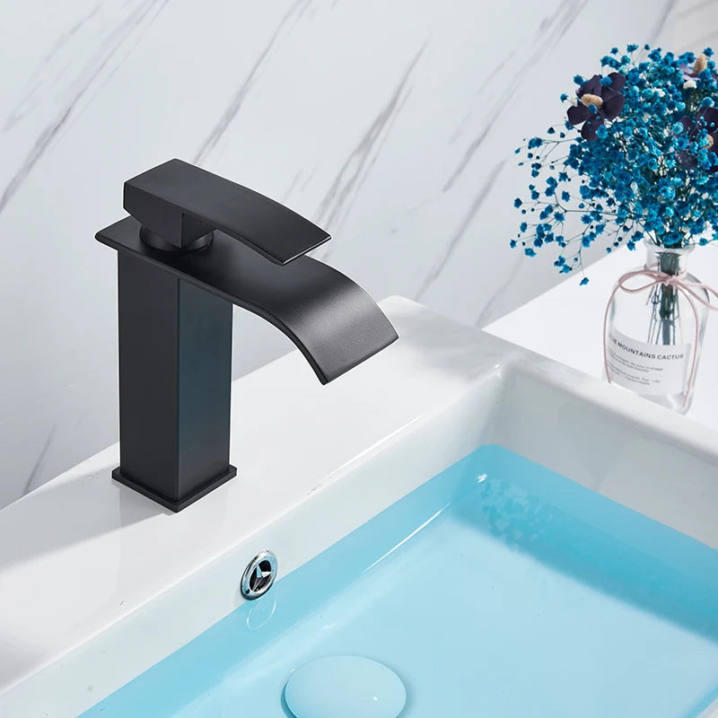 Rozin Deck Mounted Bathroom Basin Faucet Waterfall Vanity Sink Hot and Cold Water Mixer Tap,Chrome,Black,Gold Color