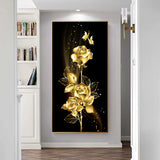 Abstract Golden Leaves and Flower Tree Oil Painting on Canvas Posters and Prints Wall Art Pictures for Living Room Cuadros Decor